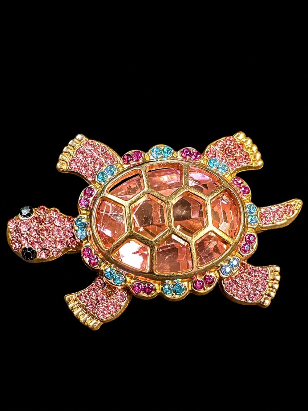 Crystal Turtle Brooch Pin - Pink & Gold Sparkle